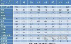 服装尺寸对照表